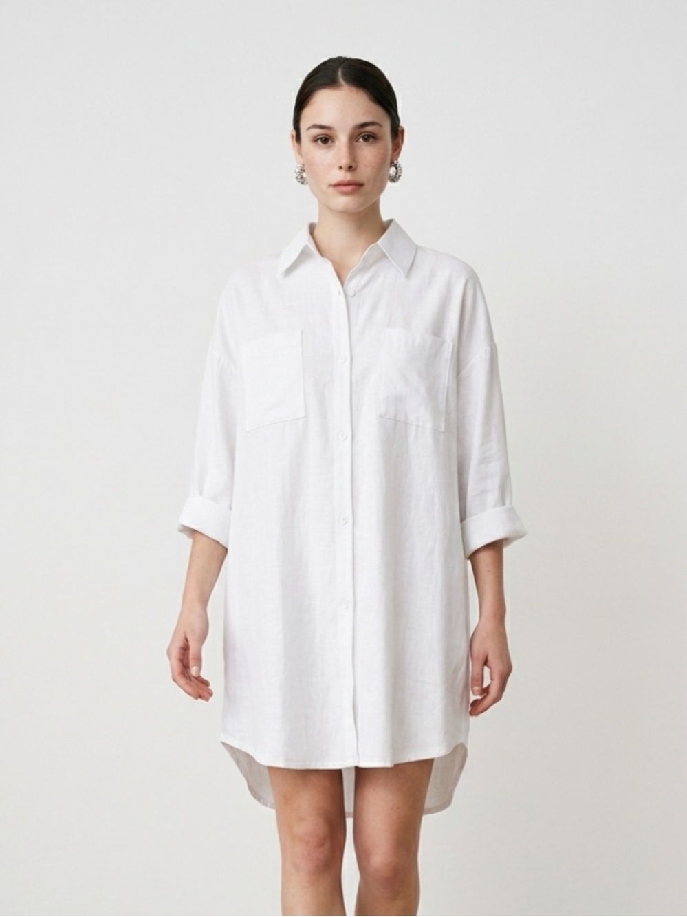Eileen fisher organic linen Classic White Button-Down Shirt Dress bnwt